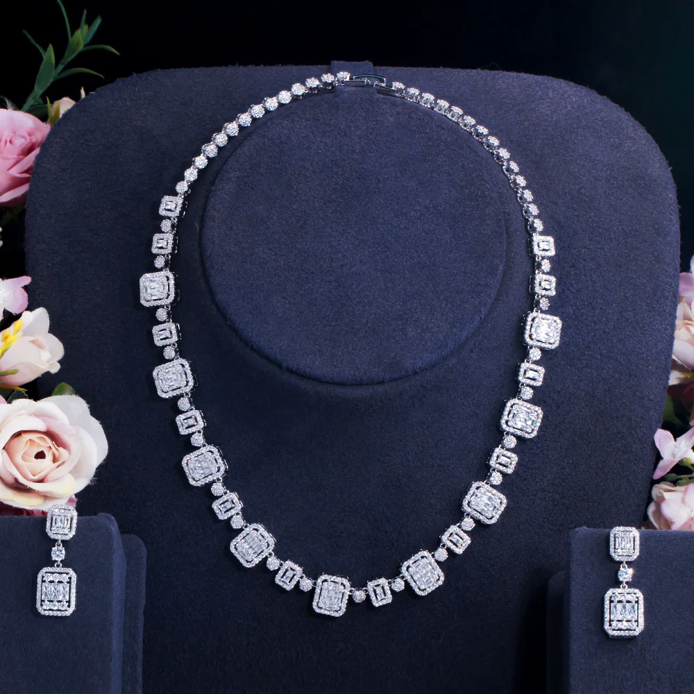 

Роскошный комплект украшений ThreeGraces с кубическим цирконием, геометрическое квадратное ожерелье и серьги, свадебный комплект украшений для невесты TZ616