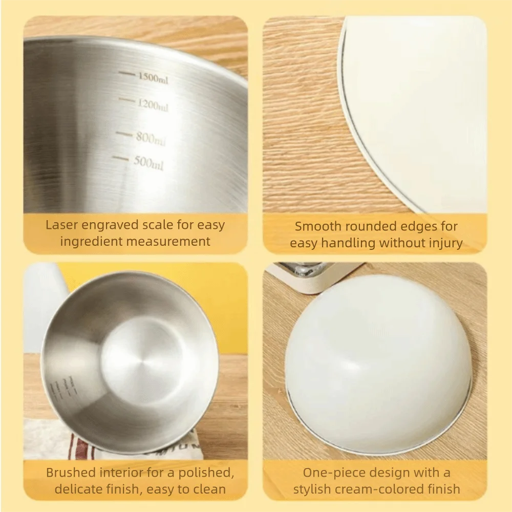 

Наборы мисок для смешивания салатов из нержавеющей стали 304, большая емкость, противоожоговые кухонные миски для хранения, твердая конструкция со шкалой