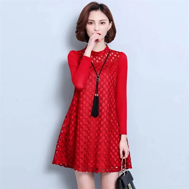 

Lace Dress Women 2023 Spring Summer New Ladies Hollow Loose A-line Dresses Mujer Vestidos 5XL