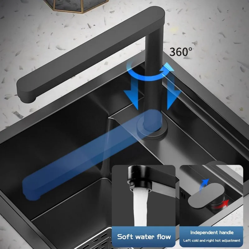 

(UUT)Маленькая барная раковина со скрытой крышкой, одночашный кухонный дренажный комплект из нержавеющей стали (черный, серый, 30*45 см) EG