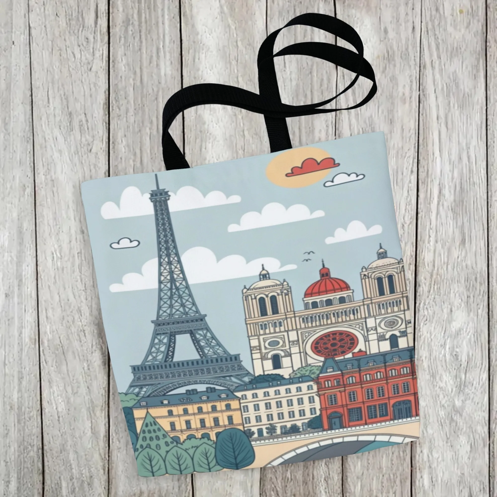 Urban Parisian Canvas Tote Bag City Landmark Art Print Women's Stylish Reusable Shopping Bag for Parisian Aesthetic Daily Life
