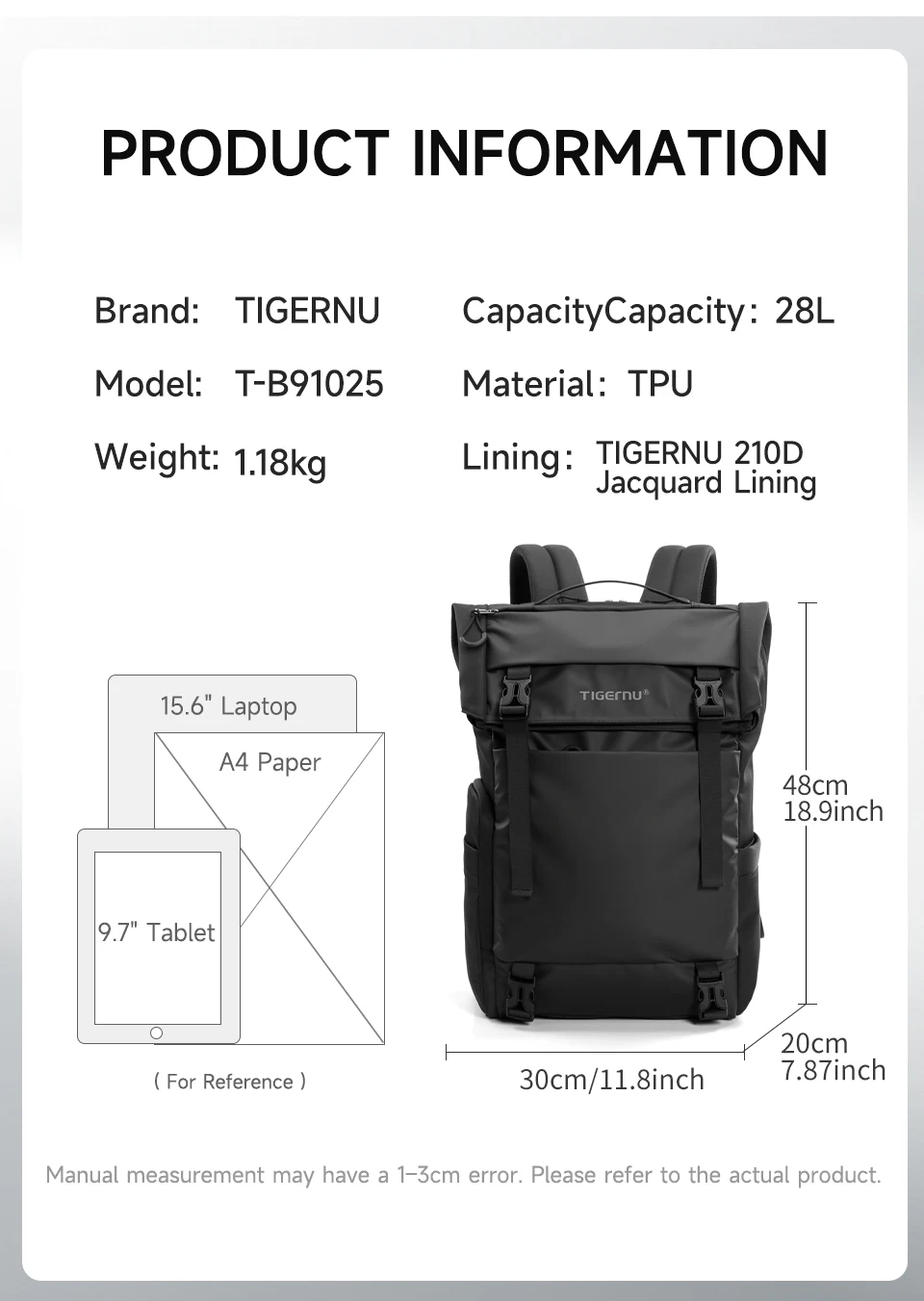Tigernu Reiserucksack für Herren, TPU, wasserdicht, Rucksack für Herren, erweiterbar, Herrenrucksack, Business-Taschen, Schulrucksack – Detail 7