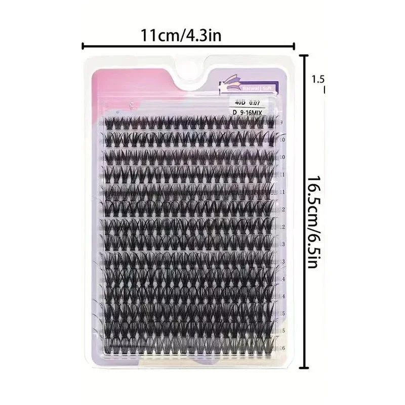 Hot Selling Natural 14 Rows 280 Clusters 40D Mix 9-16mm Cluster Lashes Extension