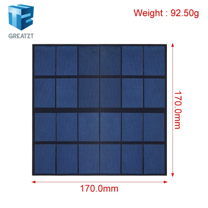 GREATZT 6V 660mA 4W Solar Panel Polycrystalline 170*170MM Mini Sunpower Solar System DIY for Battery Cell Phone Charger