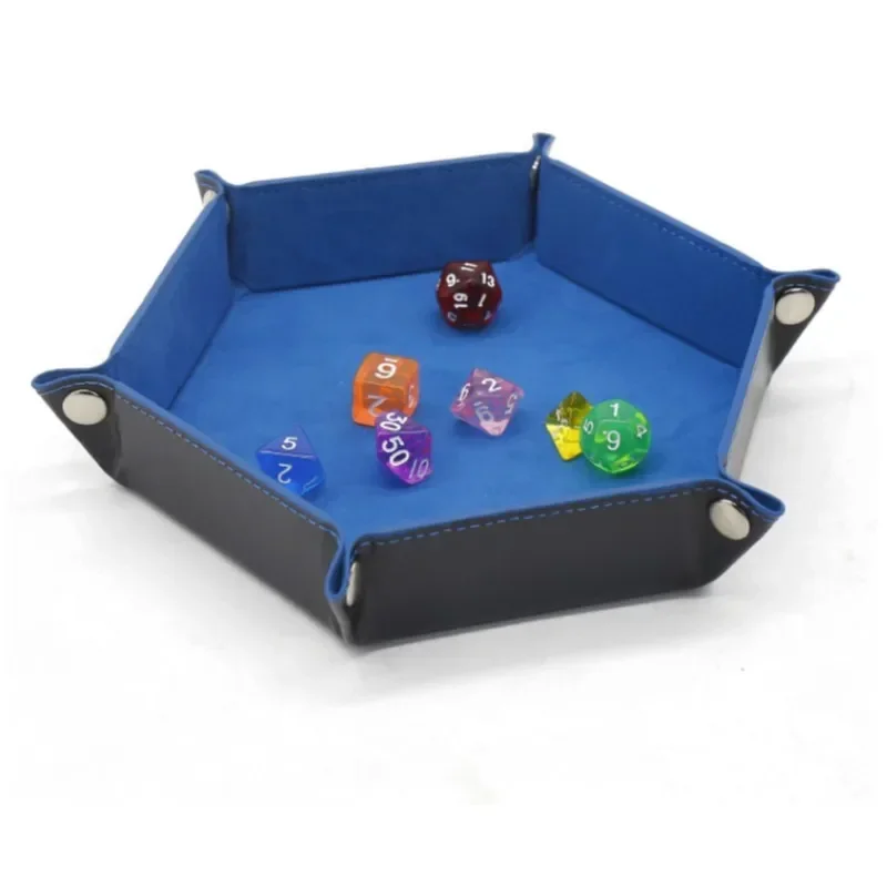 

Dice Tray Storage Box PU Leather Folding Hexagon Key Coin Storage Tray Dice Game fo Table Board Game Storage Tray