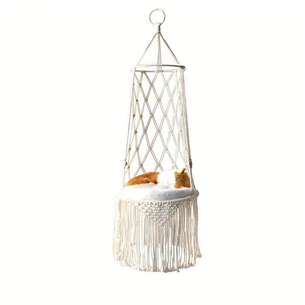

1pc Hand-Woven Cat Nest Hammock Basket - Comfortable and Stylish Wall Hanging Pet Bed for Small Dogs and Cats