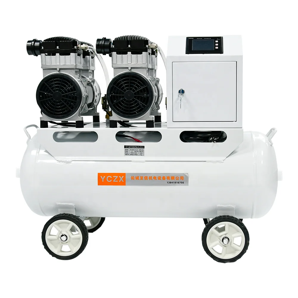 High Pressure 400L/min -91KPa 220V 2000W Twin-Stage Piston Vacuum Pump Set Oil-Free with 65L Air Storage Tank Custom ODM Support