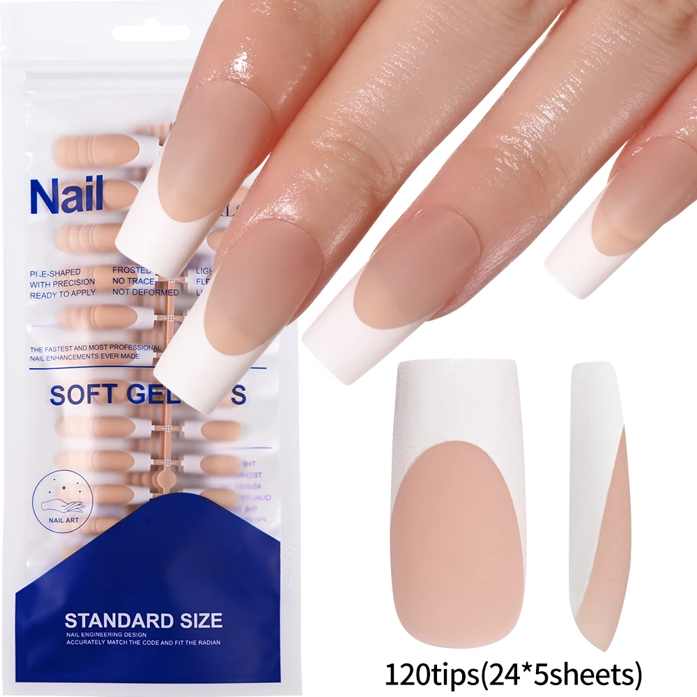 120 Stück kurze, quadratische, künstliche Zehennägel, rosa, französisches weiches Gel, zum Aufdrücken von Zehennägeln, weißer Rand, künstliche Zehennägel, vollständige Abdeckung, Zehennagelspitze