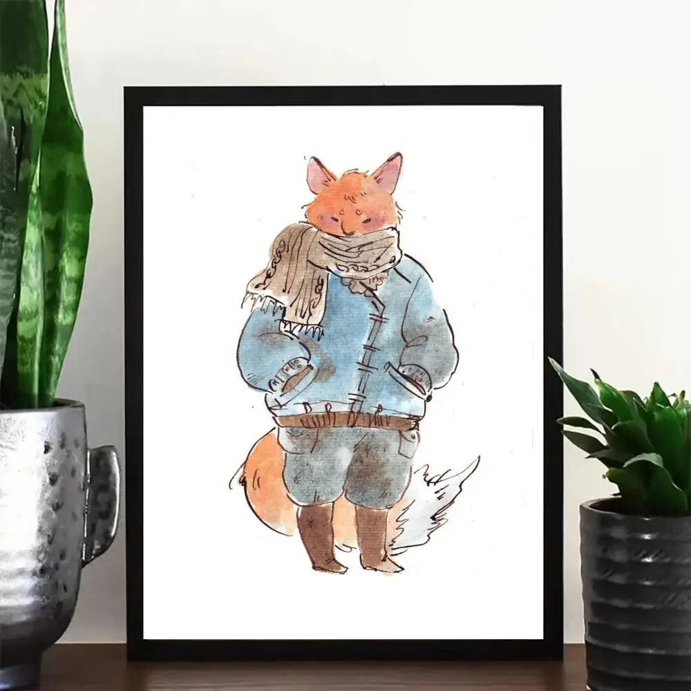 Vintage Watercolor Forest Animals Poster Set, Cute Rabbit Fox Bear Owl Wall Art Print, Cottagecore Aesthetic Room Decor