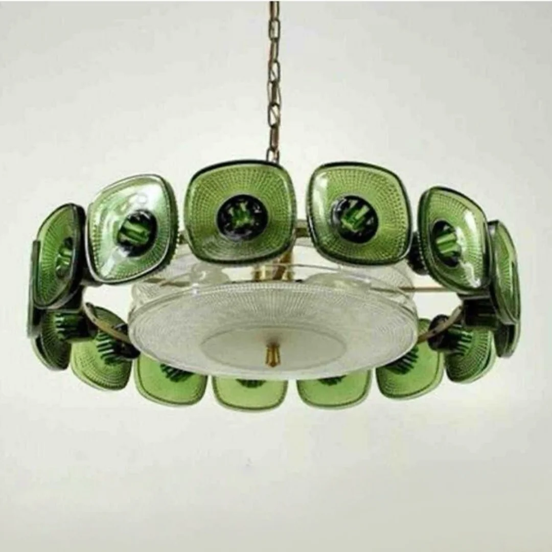 Vintage glazen bloemblaadjeskroonluchter Frans groen helder glas hanglamp voor Villa slaapkamer restaurant eetkamer grote kroonluchter