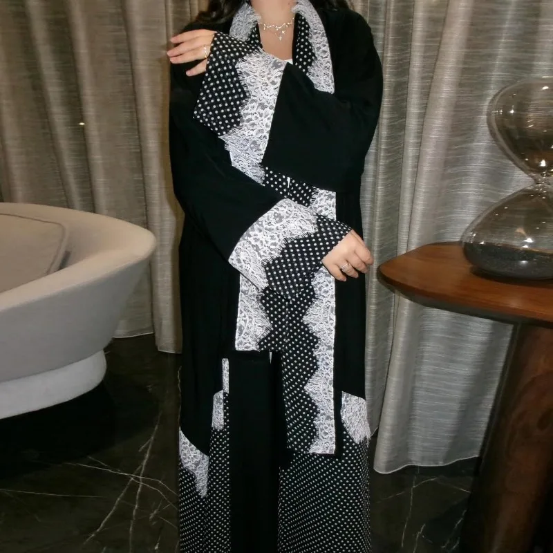 Eid Women Abaya Scarf 2 Piece Set Muslim Sets Polka Dot Hijab Ramadan Dubai Musulman Ensembles Arab Morocco Outfits 2026