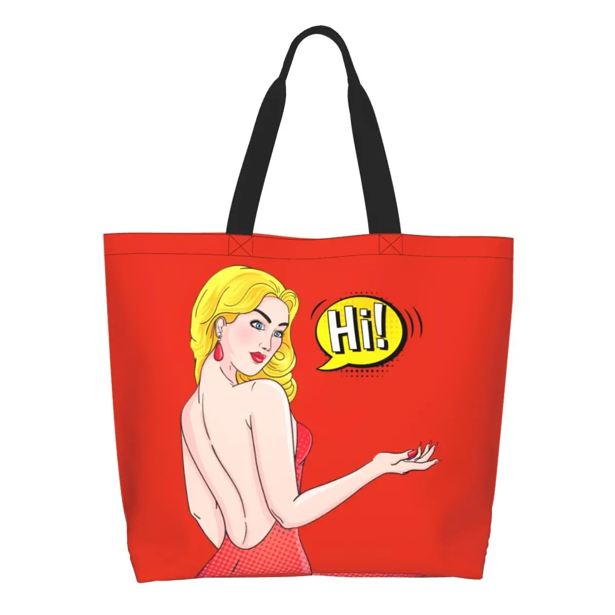 Pop Art Sexy Lady Girl Grocery Shopping Tote Bag Women Custom Canvas Shopper Shoulder Bags Large Capacity Handbags