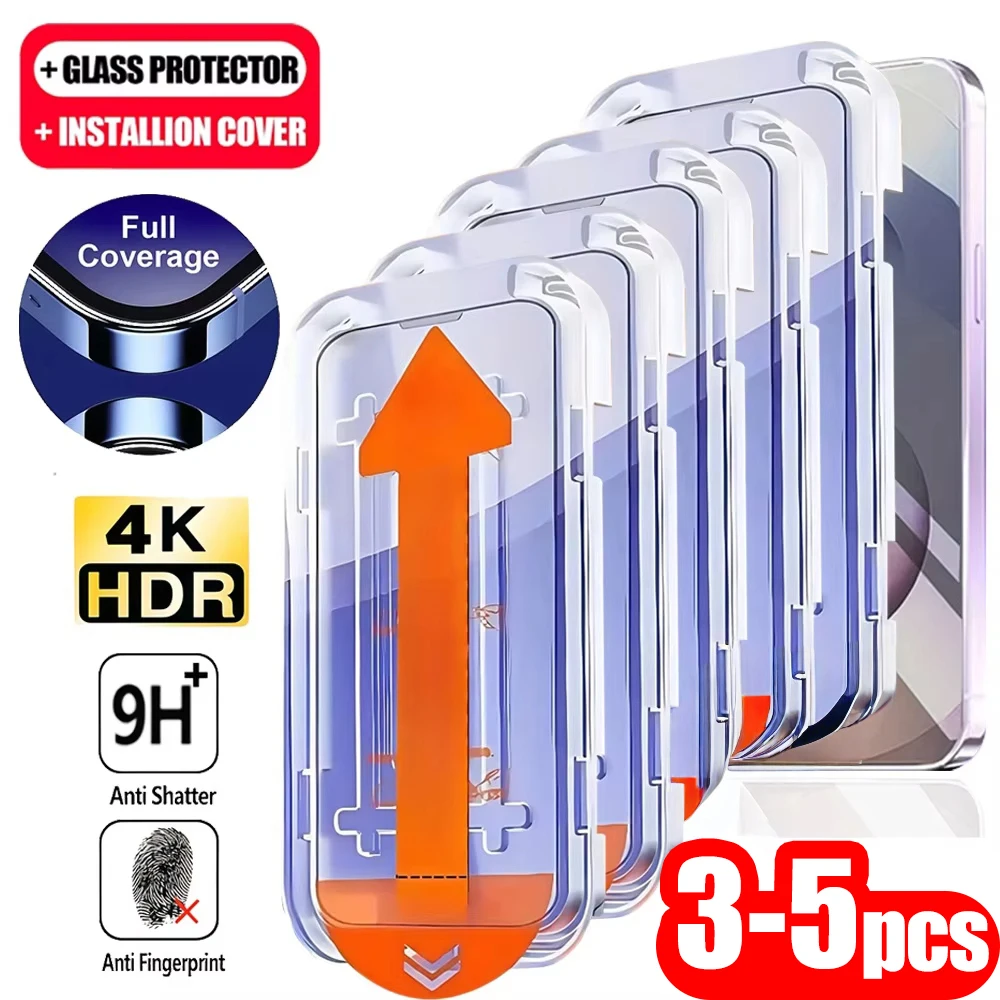 

3-5PCS HD Easy Install Screen Protector For iPhone 17 Pro Max 16 ProMax 13 15 11 14 12 Mini 16e 7 8 Plus XR X Air Tempered Glass