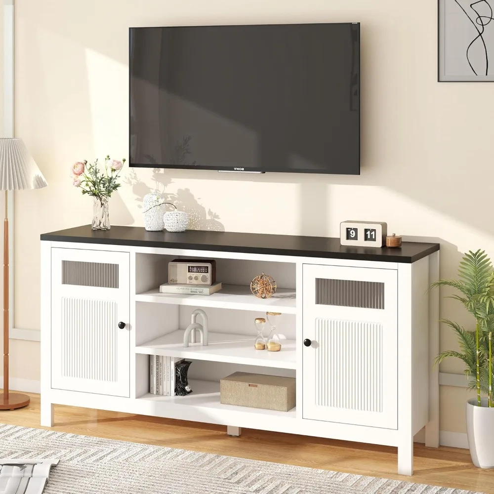 

TV Stand, with Storage: 63 Tall Entertainment Center for TVs Up to 70 inch, Long TV Consoles for Living Room, Modern Fluted