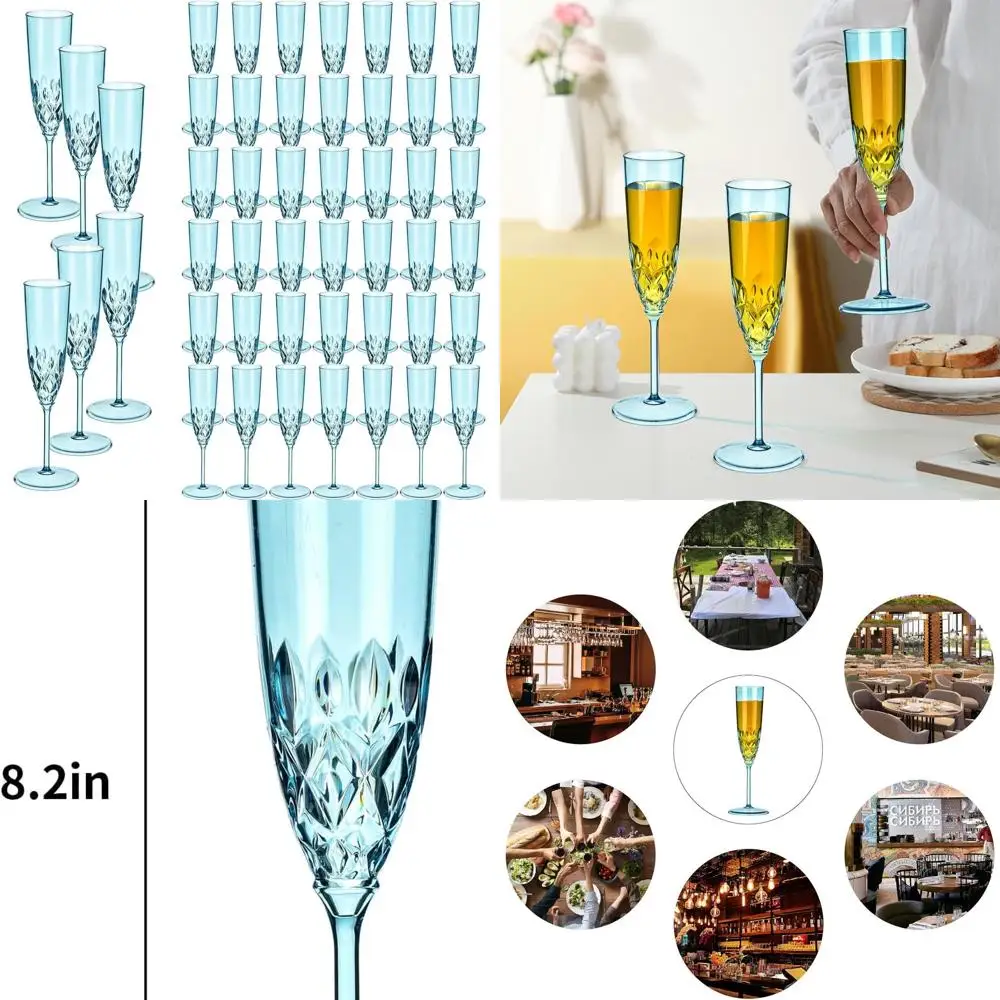 

Set of 48 Reusable Crystal Clear Plastic Champagne Glasses, 5 oz Elegant Acrylic Party Cups for Weddings, Birthdays, and Bar Eve
