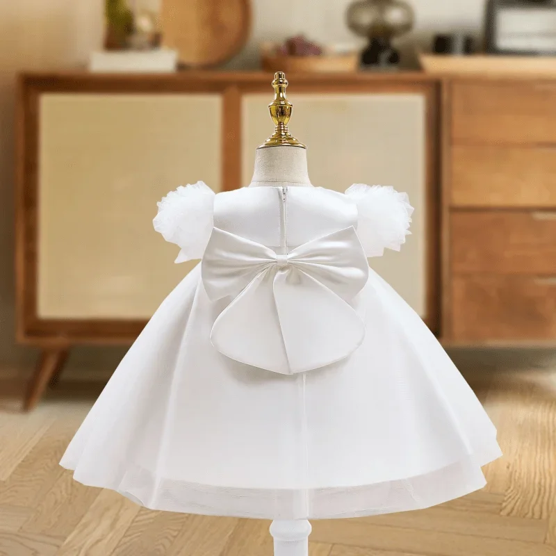 

Big Bow Flower Birthday Elegant Baby Clothes 1-12Y Baby Girl Princess Tutu Dress Infant Toddler Vestido Birthday Puff Sleeve