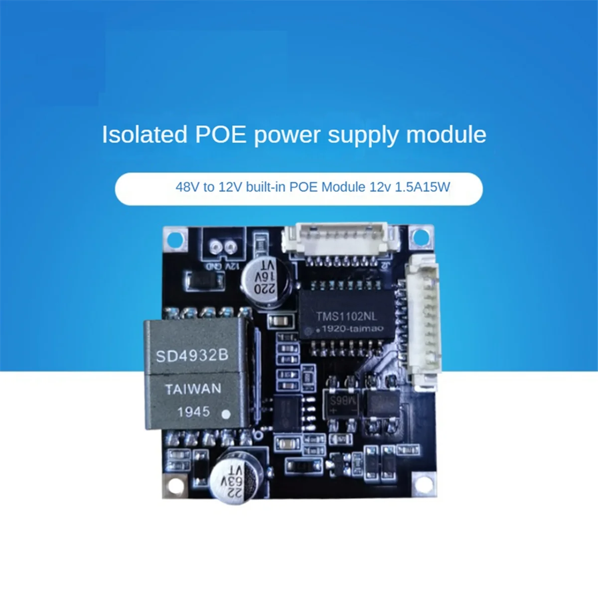 A10I 48V to 12V PoE Module for Security CCTV Network IP Cameras Power over Ethernet Modules IEEE802.3af 12V1.5A Output 15W