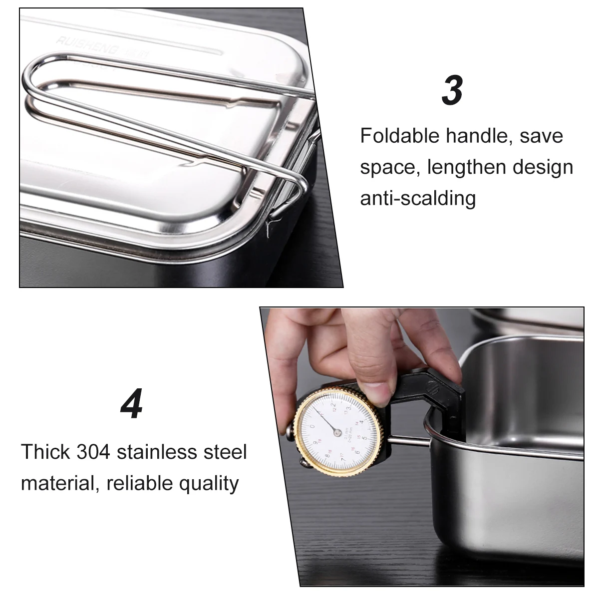 

Stainless Steel Lunch Box 2 Grids Containers Meal Prep Snack Bento Food Container Lid Foldable Handle Office Kitchen Camping