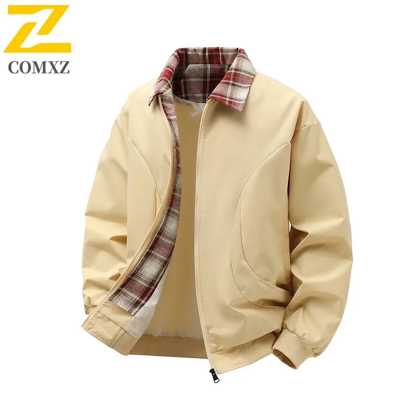 

COMXZ 2025, мужская высококачественная куртка-рубашка в гонконгском стиле, весна-осень, модное универсальное пальто премиум-класса с воротником-стойкой и принтом на заказ