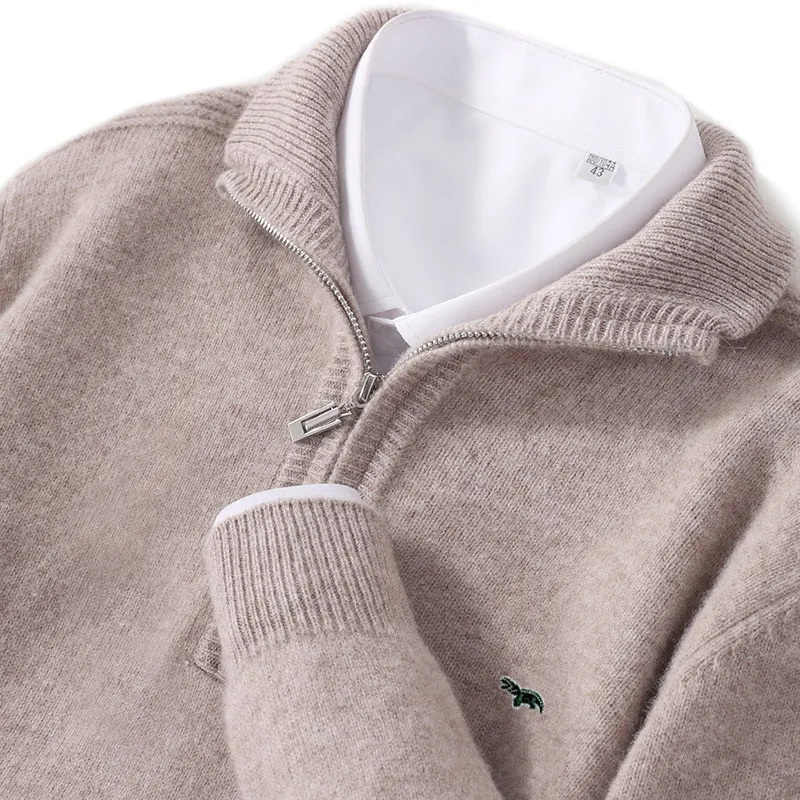 Cashmere Sweater Thicked Fit Men\'s Half Height Zipper Stand Neck Pullover Knitted Coat Winter Wool Sweater Plus Size 4XL