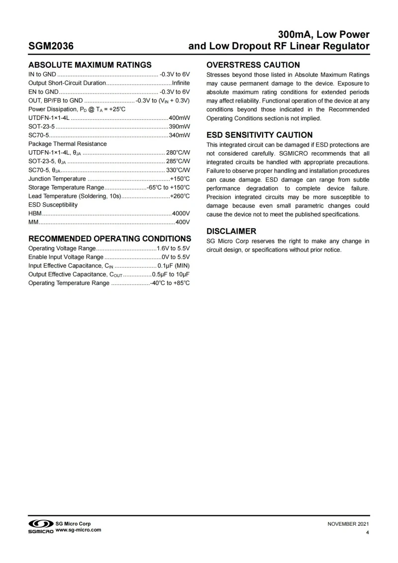 100 Buah/Lot SGM2036-2.8YN5G/TR SOT-23-5, Output Tetap 2.8V,300mA, Daya Rendah dan Regulator Linier RF Putus Sekolah Rendah, Elektronik