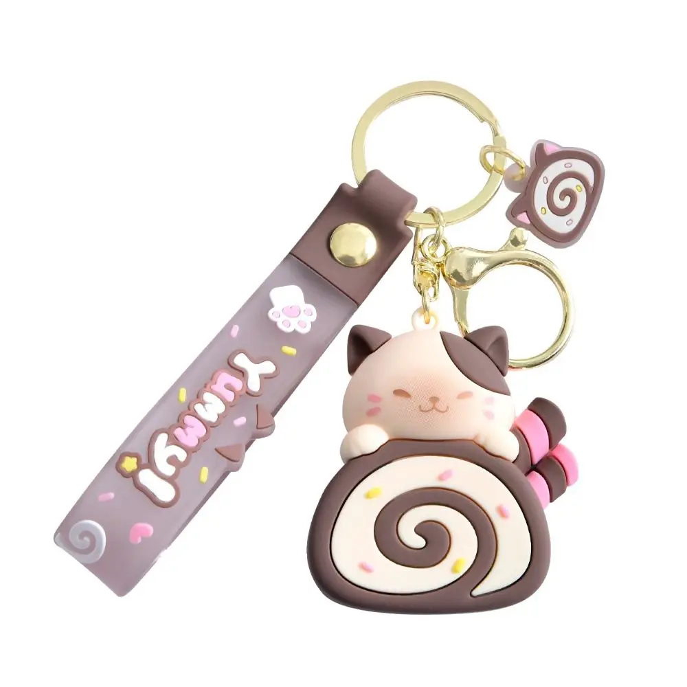 Cute Cat Egg Roll Key Chain Kawaii Kitty Cake Doll School Bag Accessories Keyring Cartoon Pendant Keyfob for Couple Jewelry Gift