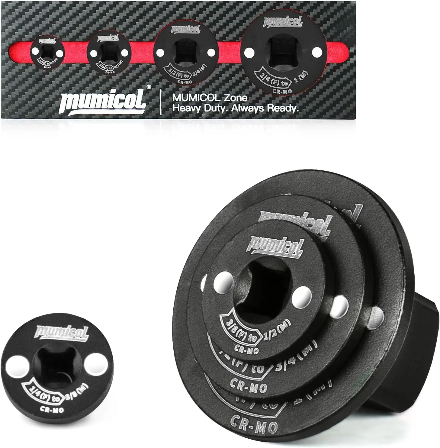 

Набор из 4 низкопрофильных адаптеров для ударных гайковертов, 3/8" на 1/2", 1/4" на 3/8", 3/4" на 1", 1/2" на 3/4", штабелируемые для работы в ограниченном пространстве