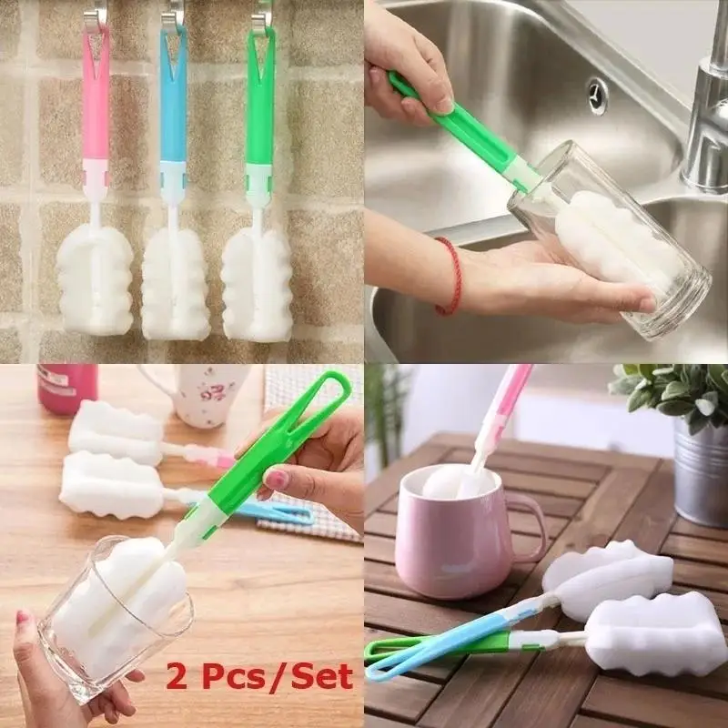 New 2Pcs Baby Bottle Cleaning Brush Set Sponge Nipple Cup Scrubber Milk Feeding Bottle Washer Household Baby Cleaning Supplies