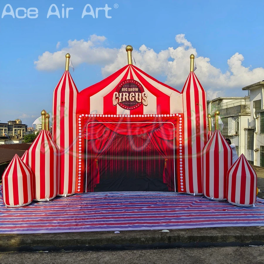 Outdoor Celebration Entrance Customizable Inflatable Red&White Striped Circus Arch for the Carnival Parade or Stage Backdrop