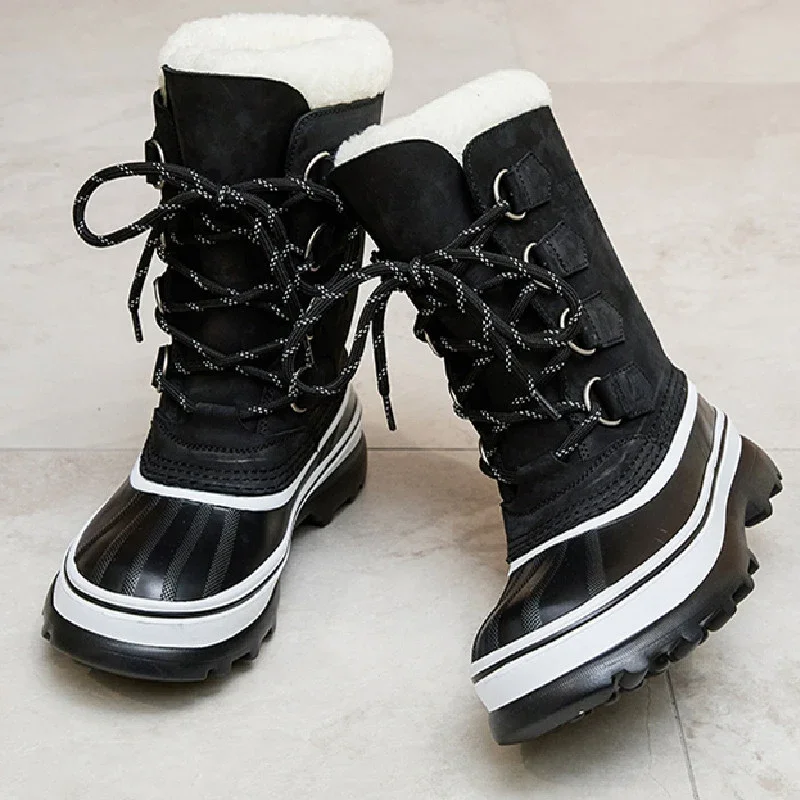 Bottes de neige imperméables d'hiver, bottes de Ski de randonnée en plein air, doublure polaire chaude et épaisse, confortables, antidérapantes, mi-mollet, à lacets, pour Couples