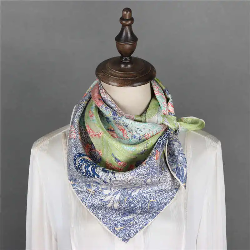 Double Faced 18mm Silk Scarf 90CM Women Luxury Twill Shawls Rolled Edges Bandanas Bag Belt Accessories Head Hair Decoration Gift