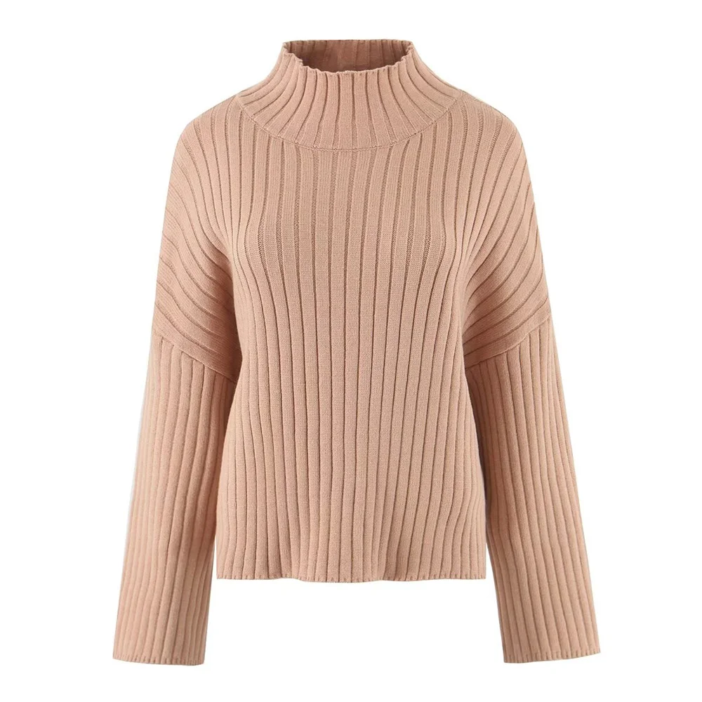 가을 신상 여성 의류 아메리칸 레트로 하이넥 루즈핏 스웨터와 사이드 슬릿 힙허깅 스커트