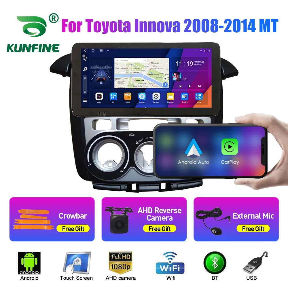 

10,33-дюймовый автомобильный радиоприемник для Toyota Innova 2008-2014 2Din Android, восьмиядерный автомобильный стерео DVD, GPS-навигатор, плеер QLED, экран Carplay