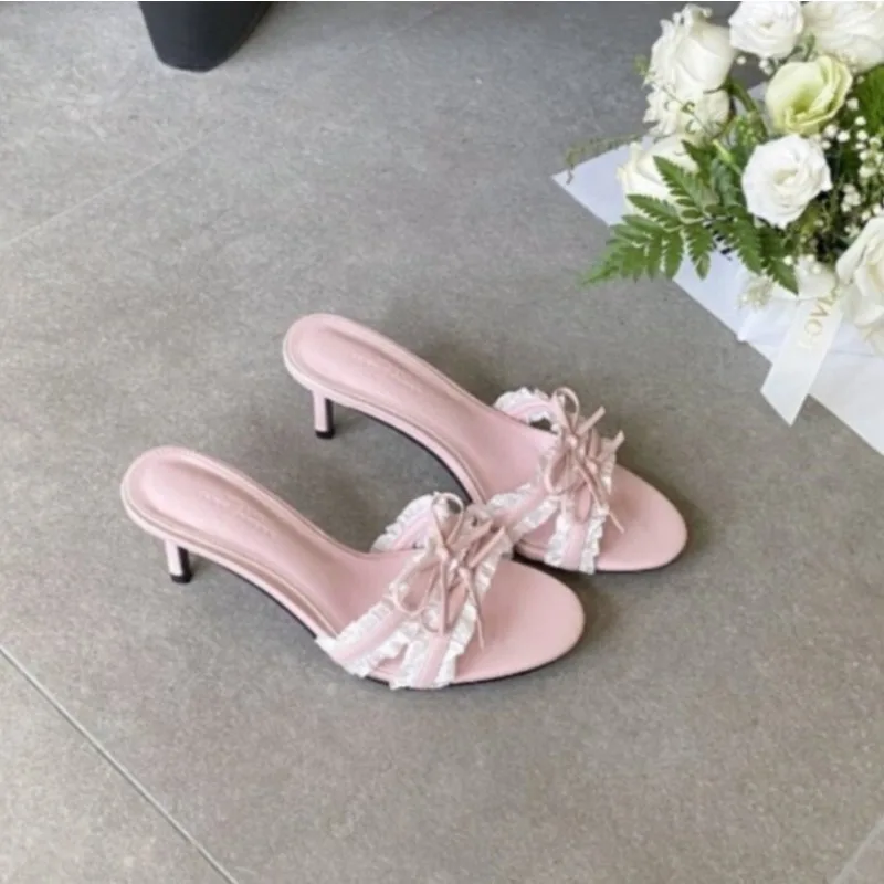 Sandalias De Fiesta Para Mujer, Verano 2026, Punta Redonda, Tacón Alto Delgado, Estilo Francés, Lazo De Mariposa, Tacón Medio, Punta Abierta_voghion.com