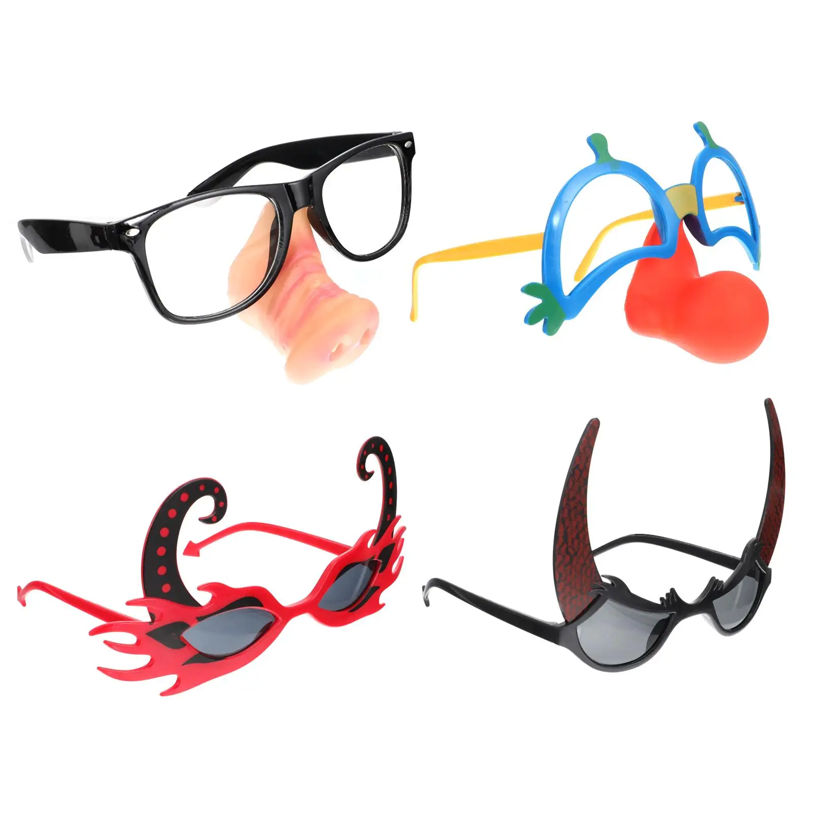 4PCS Party Glasses Halloween Funny Carnival Eyeglasses Small Clown Nose Pig Nose Lens Horns Props Sturdy