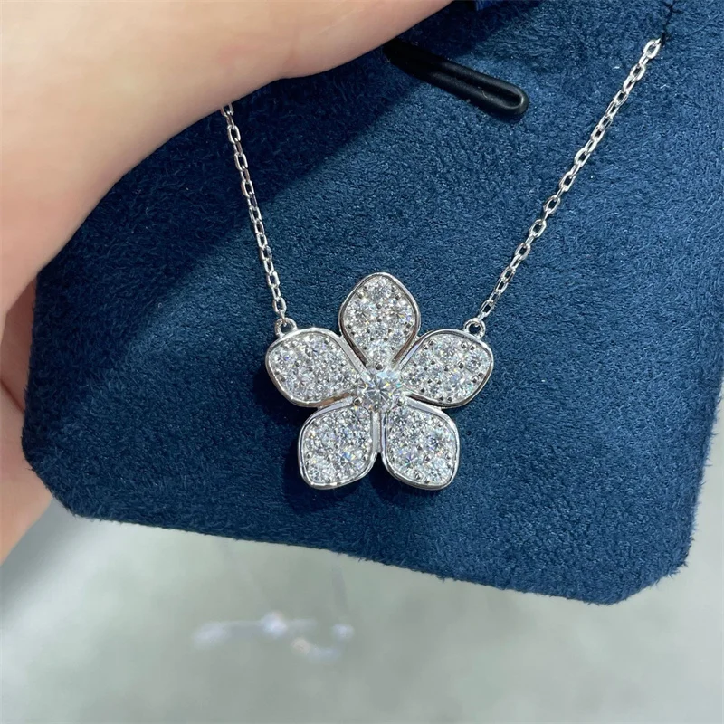 

ZFSILVER Fashion Trendy Classic s925 Silver Moissanite Design Flower Necklace For Charms Women Accessories Jewelry Gifts N3-0073