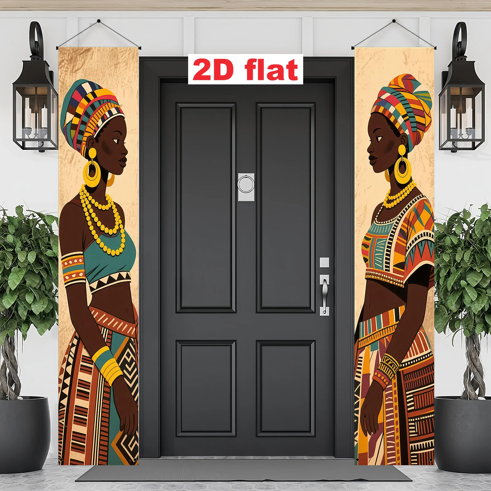 1 Paar, 2D flache, dekorative Türkupletts im afrikanischen Kulturstil, afrikanische Figuren im traditionellen Kostüm-Design. – Detail 5