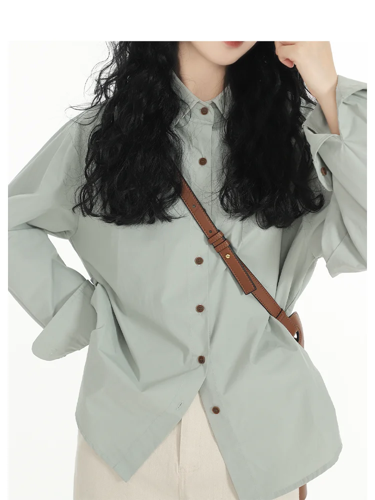 

Long Sve Blue irt Layering Inner Wear Resistant Cold Color System Faionable Women's Cotton Original Design irt