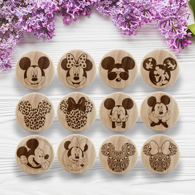 Disney Mickey Mouse Wooden Engraved Drawer Knob Cabinet Pulls Kitchen Room Clothes Wall Hangings Hooks children Furniture handle