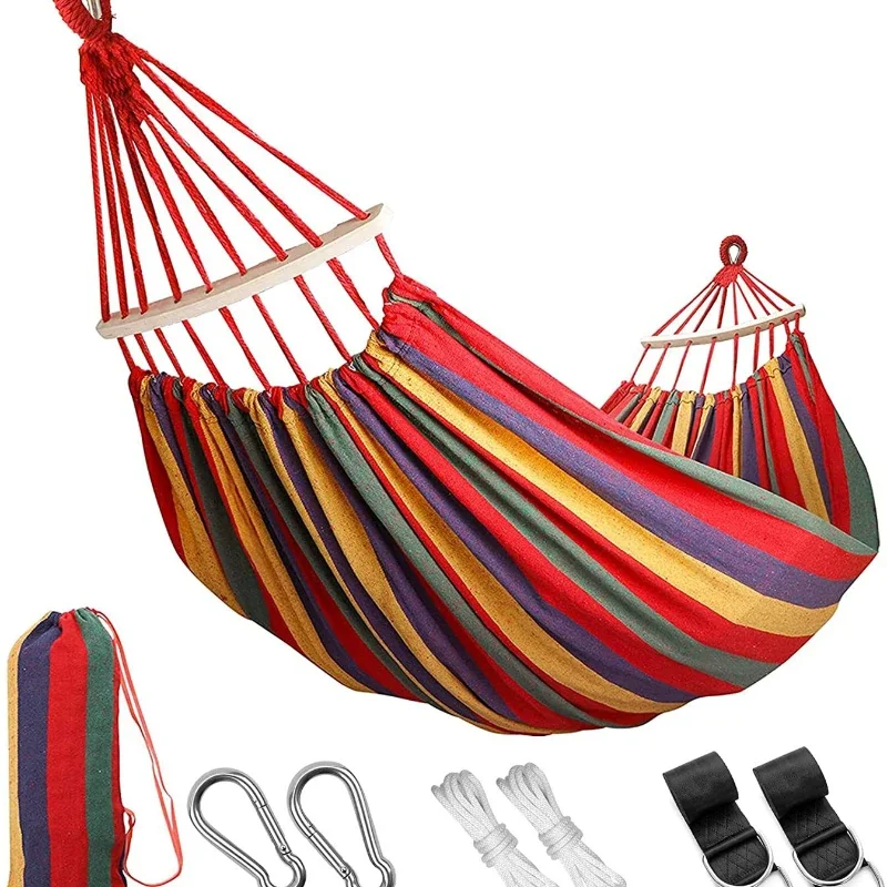 Portable Double Hammock With Rope Hook Strap Carrying Bag Hanging Camping Bed For Patio Backyard Camping Outdoor Indoor Porch