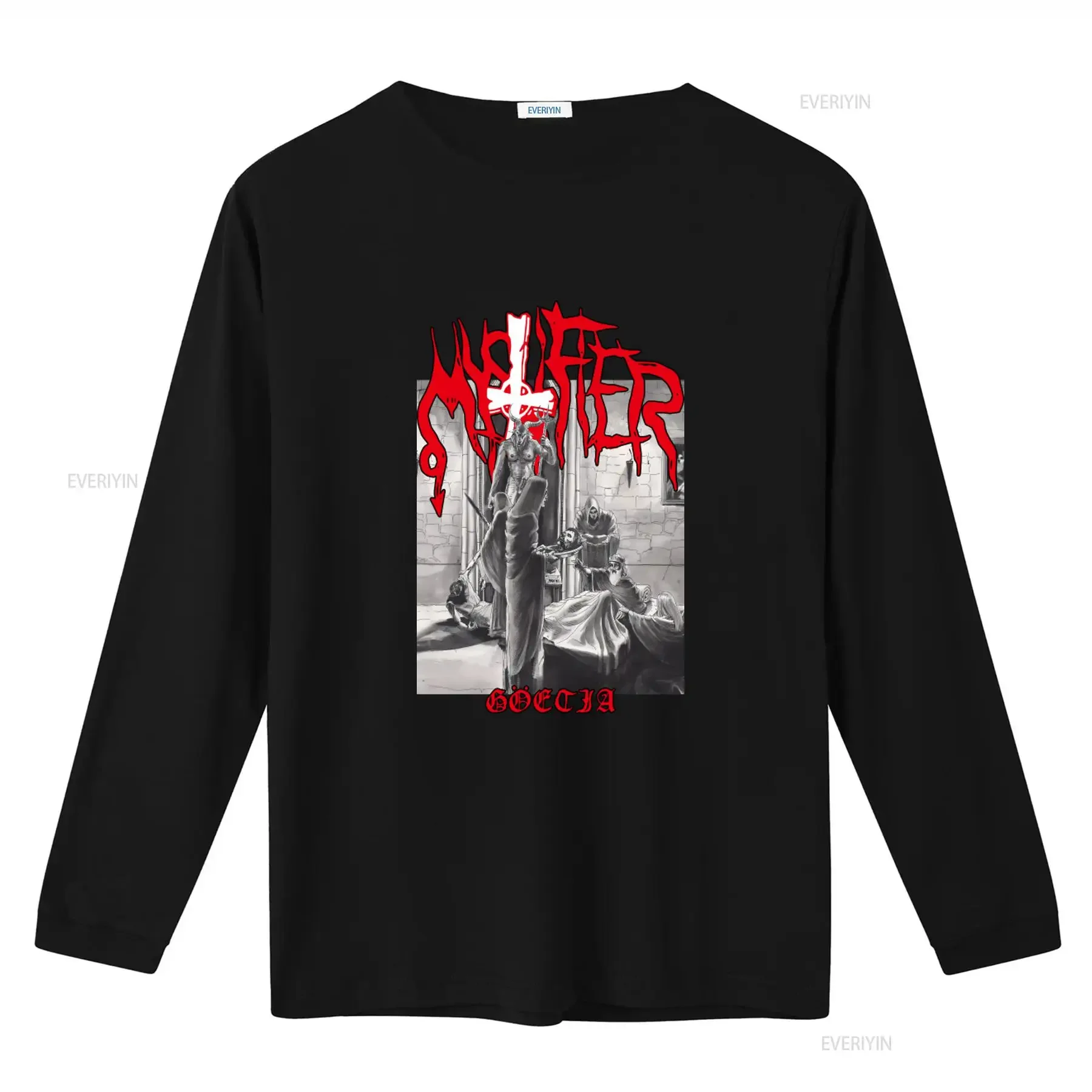 Mystifier Goetia Black Metal T Shirt Blasphemy Design with Sarcofago Beherit Goatlord Influence vintage Washed fashion
