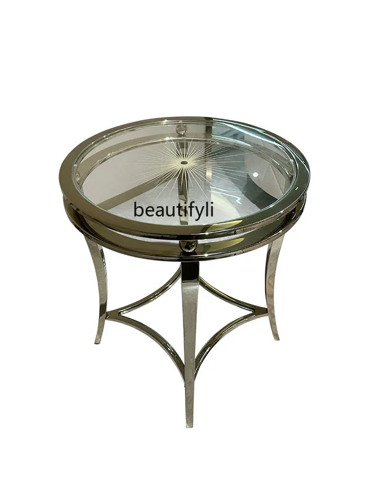 

Simple Modern Coffee Table Italian Light Luxury Stainless Steel Glass Living Room round Tea Side Table