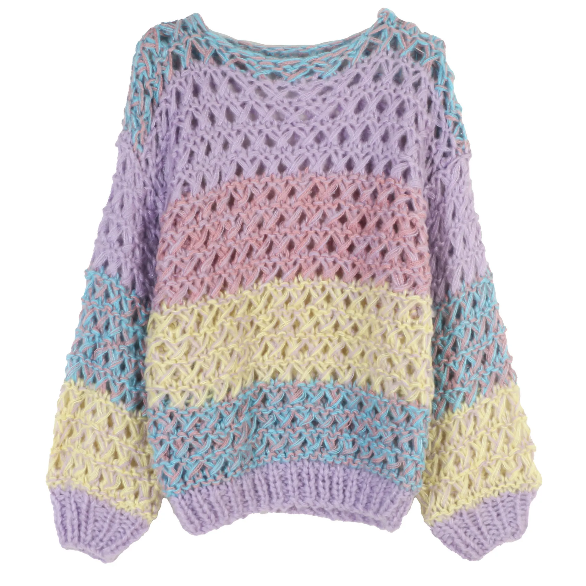 

2025 Holiday Fashion Gradient Color Bohemian Women's Knitted Sweater Loose Autumn And Winter O-Neck Long Sleeve Pullover Sweater