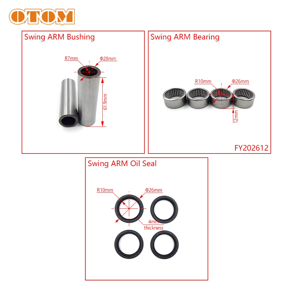 OTOM Motorcycle Swing ARM Rear Shock Bushing Needle Bearing Oil Seal For HONDA XR250R 1996-2004 52141-KCZ-000 Off-Road Accessory