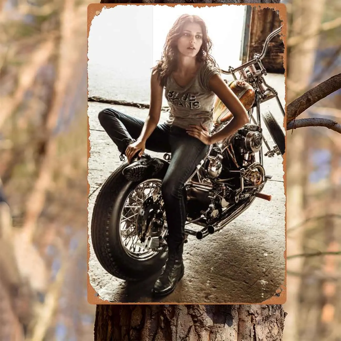Strong Female Racer in a Glamorous Scene Vintage Metal Wall Sign Decor - view 5