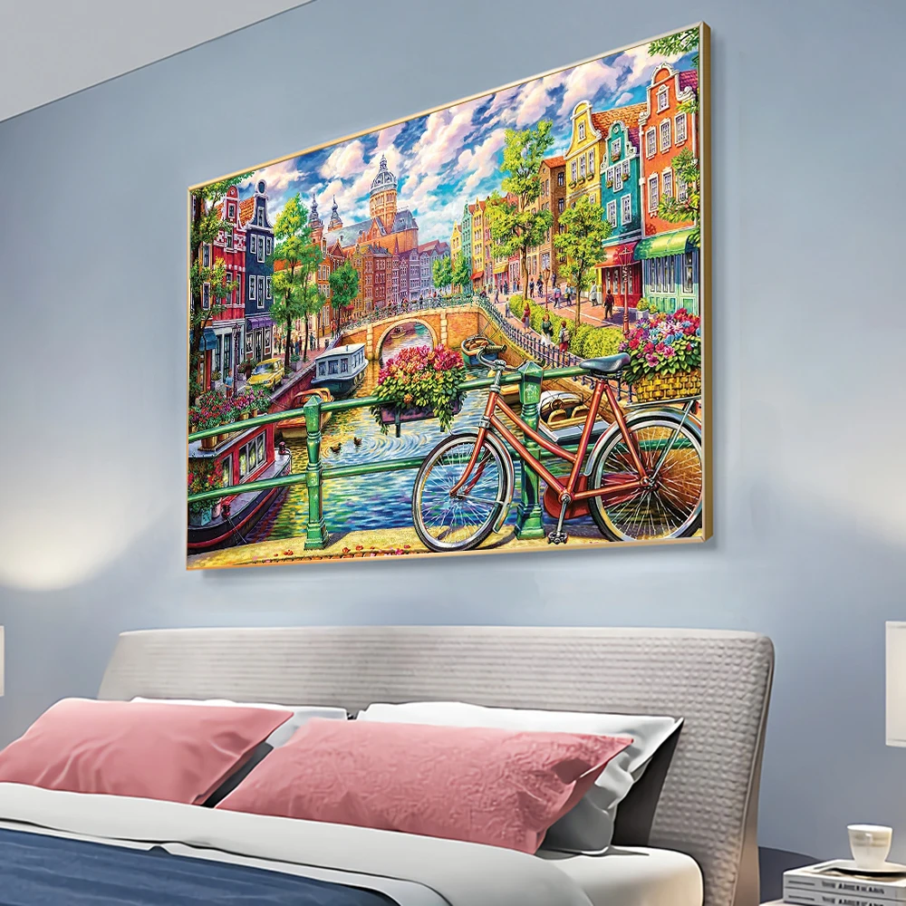 1PC frameless 5d Diy Diamond Painting City Landscape Full Drill Diamond Embroidery Scenery Home Decor Sale Bike Diamand painting