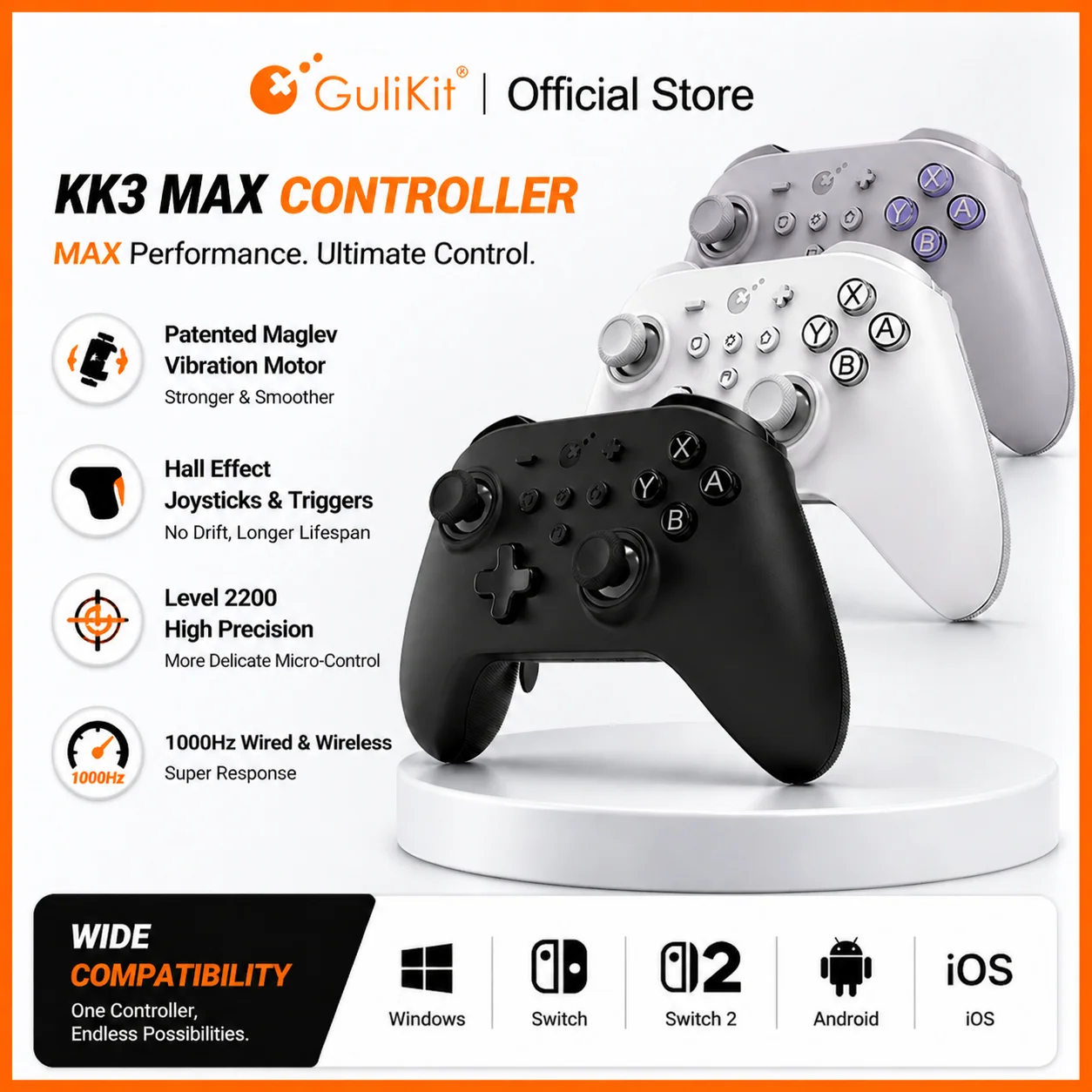 GuliKit KK3 MAX Controller NS39 KingKong 3 Gamepad with Hall Effect Joysticks Triggers for Windows Nintendo Switch 2 Android iOS