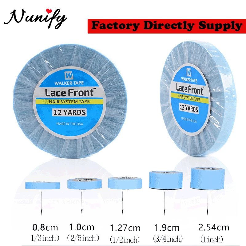 12Yards 1Cm Width Blue Double Side Hair Tape For Wig Waterproof Supertape Lace Front Wig Tape For Hair Extension Wig Install Kit