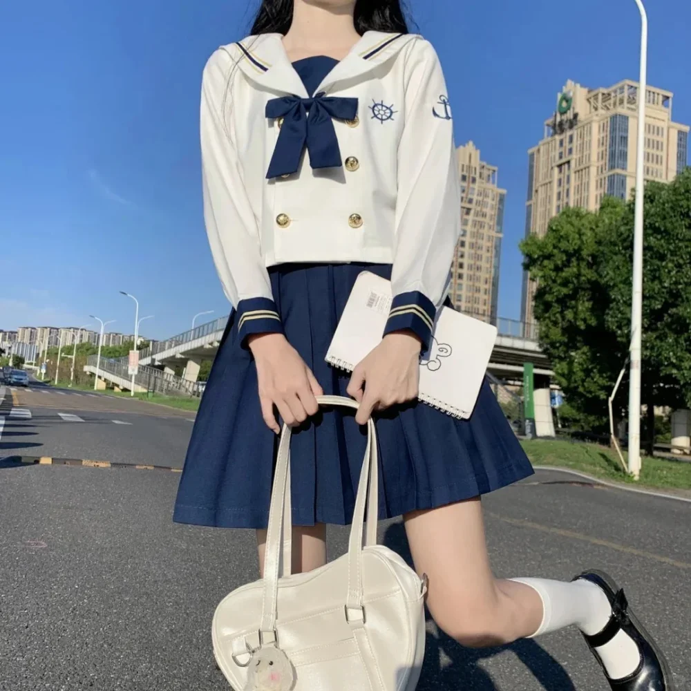 Japanese School Uniform Girl Jk Sailor Suits S-2XL Navy Sailor Blouse Summer Sexy Pleated Skirt Fuku Anime COS Costumes Women