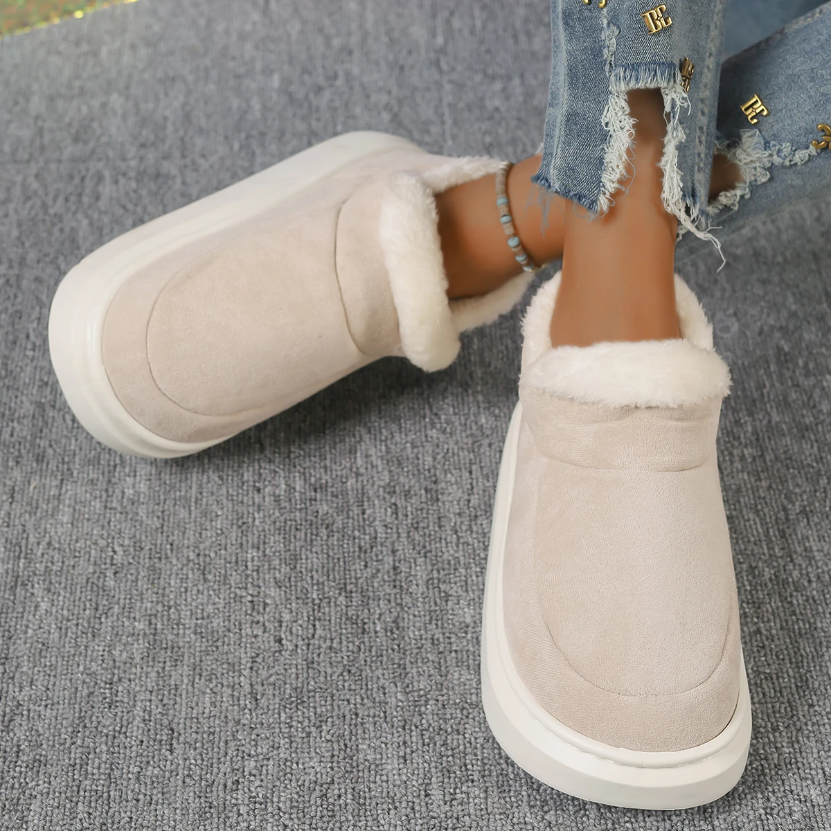 Buty damskie 2024 Nowa moda zimowa Buty codzienne dla kobiet Płytkie niskie obcasy Okrągłe palce Jednolity kolor Plus Size Zapatos De Mujer